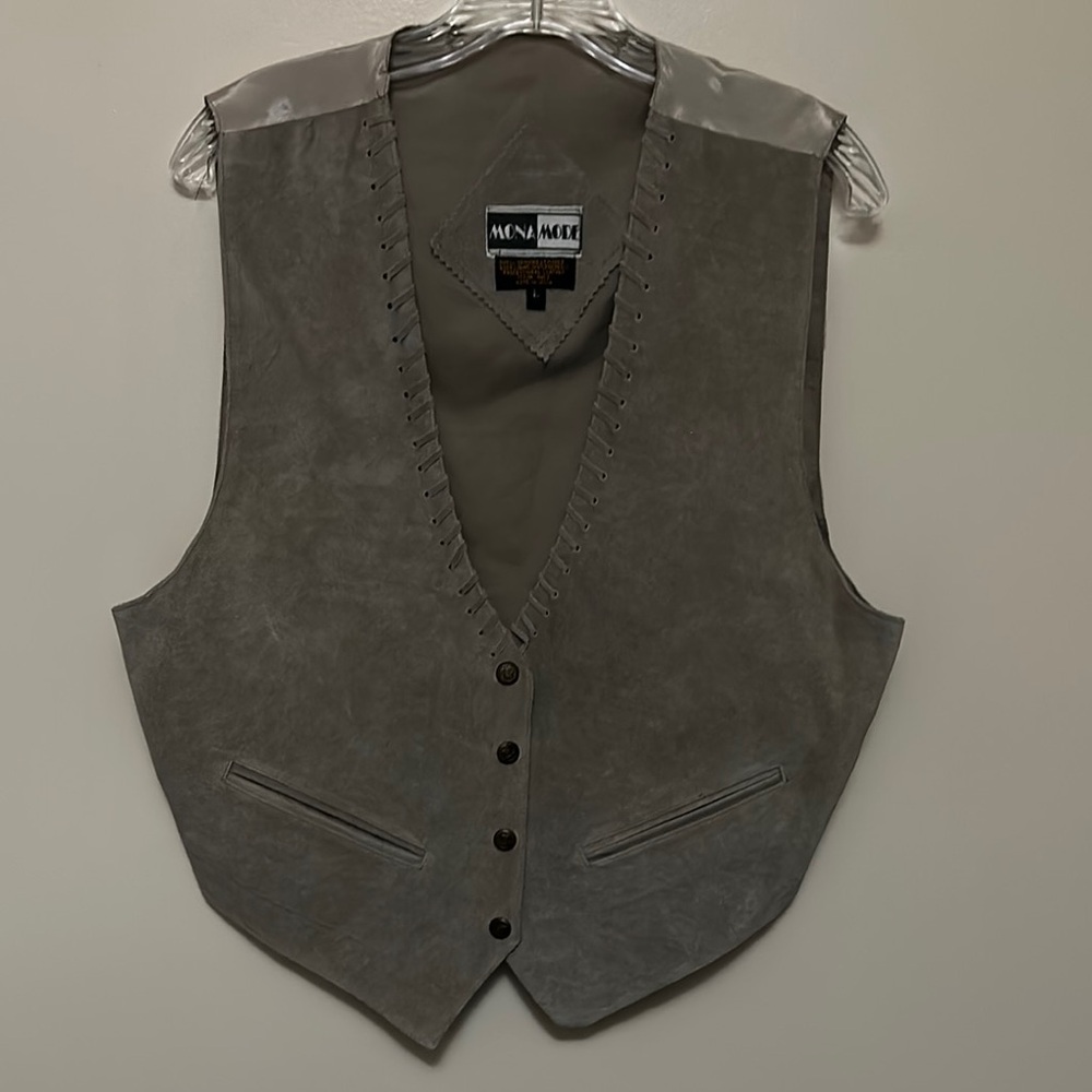 Mona Mode Men's Gray Leather Vest Size Large